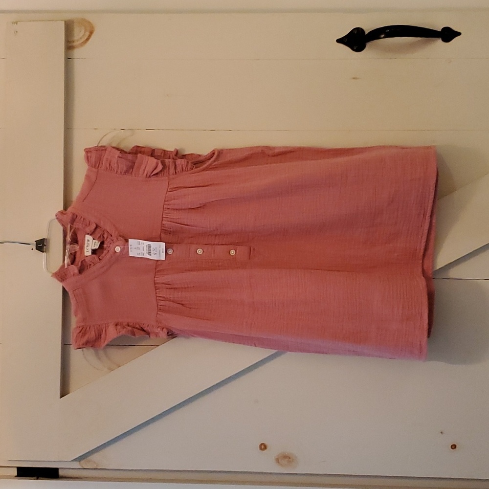 J Crew Gauze Smocked Ruffleneck top weathered rose color xxs NWT